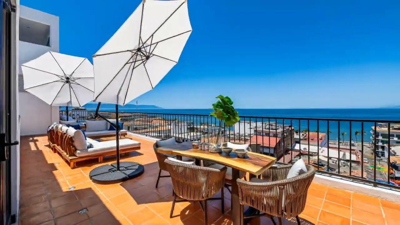 Aerial view of the terrace and Banderas Bay