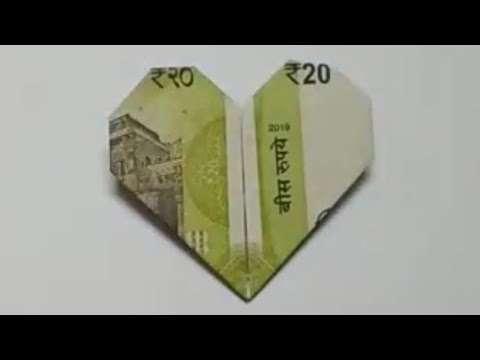 HOW TO MAKE MONEY ORIGAMI 💚HEART💚 FOLDING INSTRUCTIONS NEW 20 RUPEES NOTE