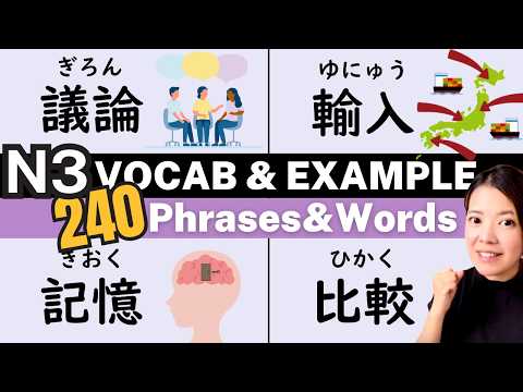 【N3/Intermediate】JLPT N3 Vocabulary 1-120 | Learn with Example Sentences (1 Hour Lesson)