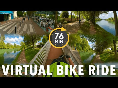 76 Minute Virtual Bike Ride | River Marne Loop | Nr Paris, France | Indoor Cycling (no music)