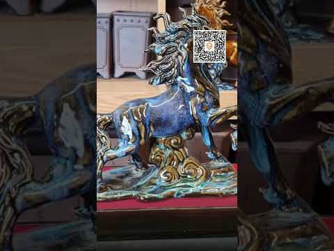 NHẤT MÃ PHI THIÊN. TVA002 tượng ngựa gốm sứ men hoả biến xanh, tượng phong thuỷ cho năm Bính Ngọ nh…