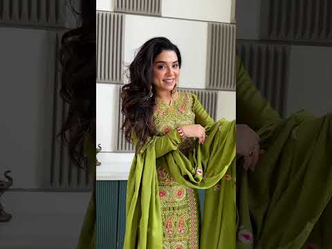 Lime Green Chinnon Silk Embroidered Top Pant Set