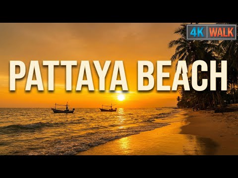 🇹🇭[4K HDR] Pattaya Beach Sunset Walk 🌅 Golden Hour Ambience ASMR (Relaxing Ocean Waves)