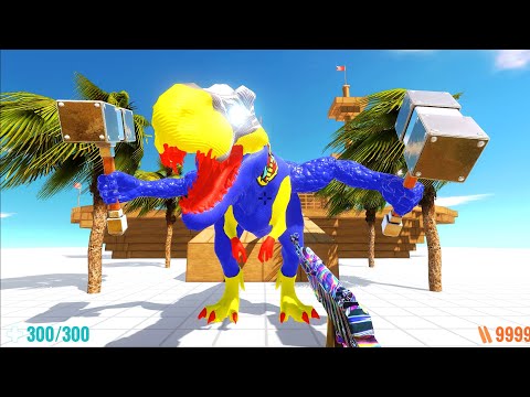 DEATH RUN vs THOR T-REX WITH HAMMER FPS PERSPECTIVE - Animal Revolt Battle Simulator