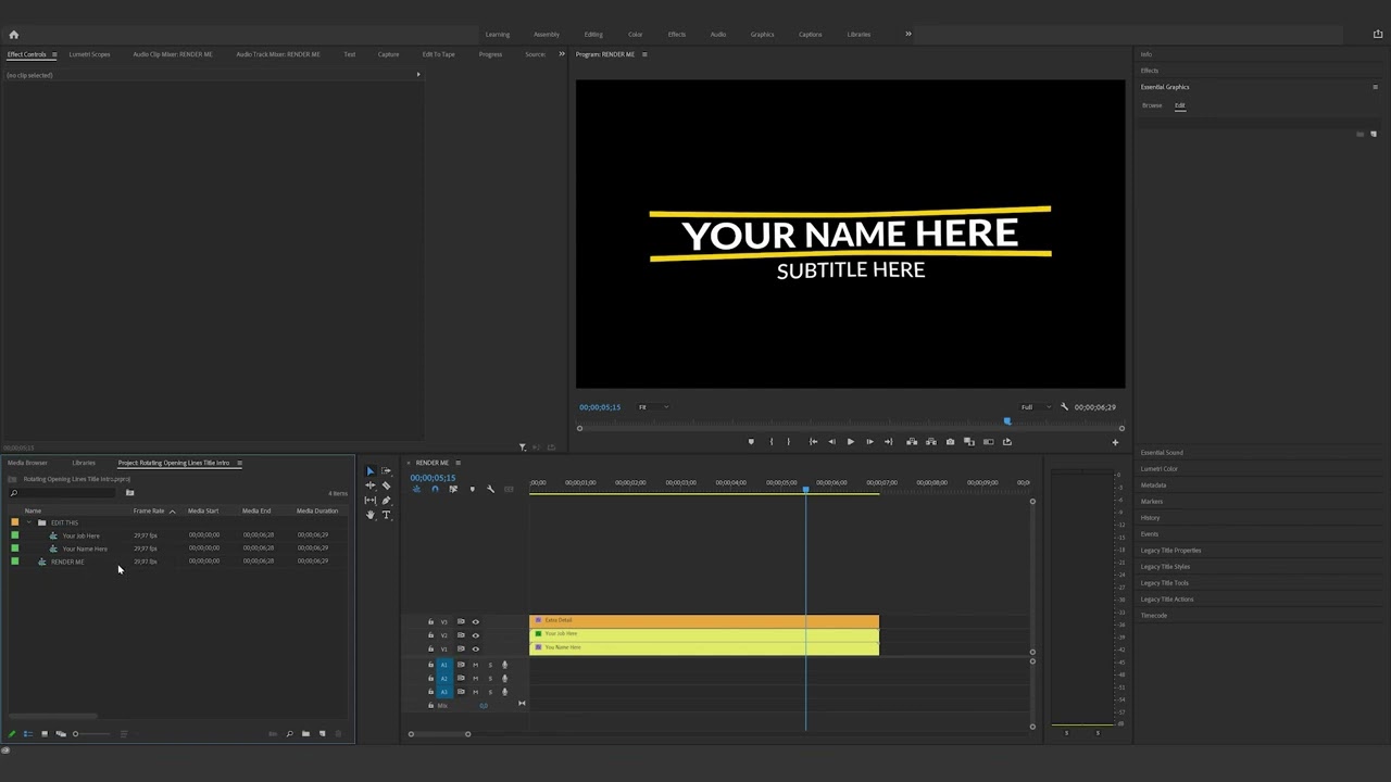 How to edit the Rotating Opening Lines Title Intro in Premiere Pro