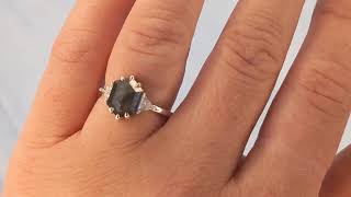 Unique Natural Salt and Pepper Grey Diamond Ring | Hexagon cut Engagement Ring