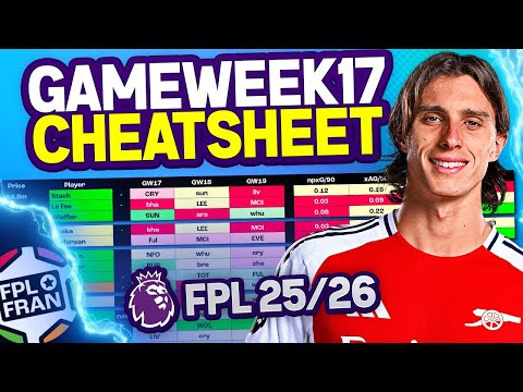 FPL GW17 CHEATSHEET | 🌍 6K RANK | Fantasy Premier League 25/26