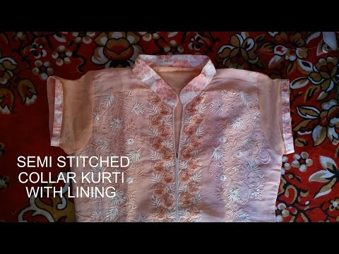 how to make simple kurti, kameez with lining | sewing a semi stitched collar kurti with lining Video