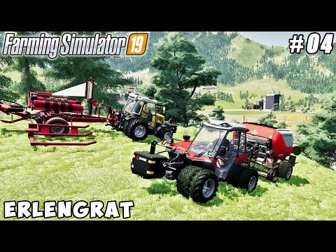 Mowing and raking grass, making silage bales | Erlengrat Farm | Farming simulator 19 | Timelapse #04