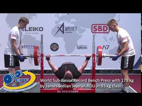 World Sub-Junior Record Bench Press with 179 kg by James Stelian Jejeran ROU in 93 kg class
