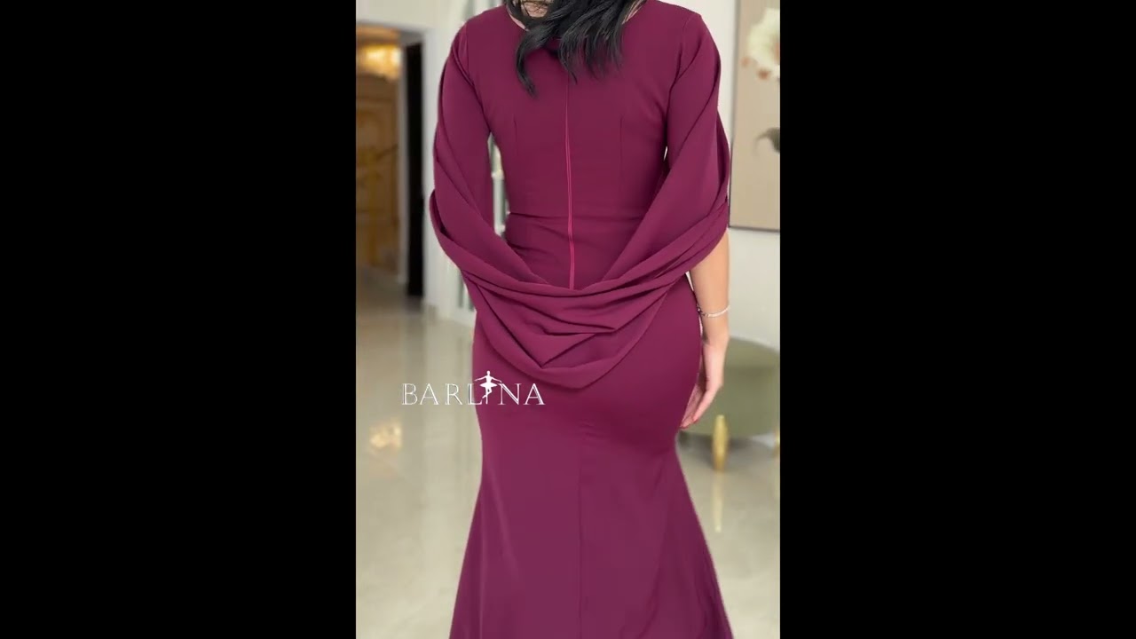 فستان خمري طويل بكم مفتوح ناعم - XL