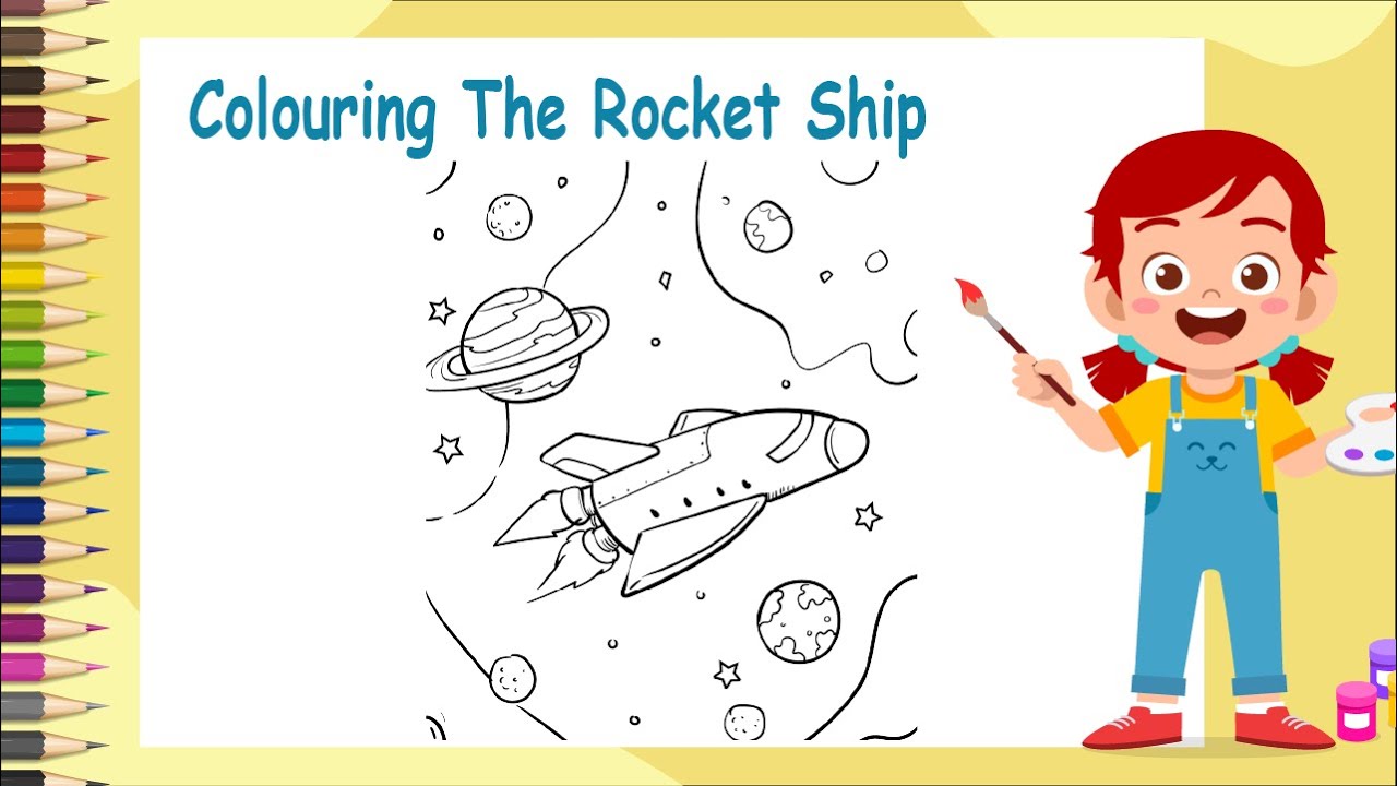Coloring a Rocket Ship in Outer Space Coloring Page | The Coloring Page
