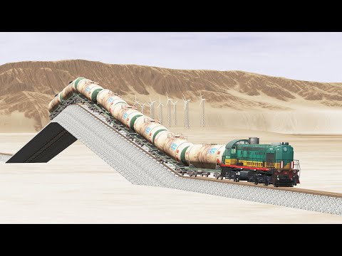 Impossible Pyramid Shaped Rail Track vs Trains crossing-Beamng Drive