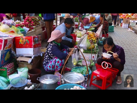 Asian Street Food, Various Food And Natural Living In Cambodian Market