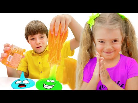 Anabella and Bogdan are playing with slimes | Fun games with dad and mommy