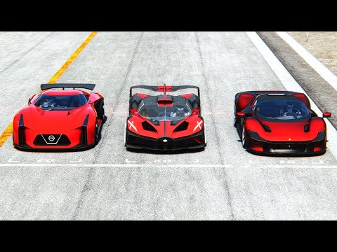 Bugatti Bolide vs Ferrari Daytona SP3 vs Nissan Vision GT Concept at Laguna Seca