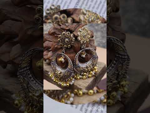 GS premium quality dual tone kundan stone work flower stud with Chandbali earring