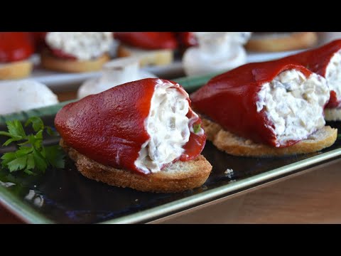 😋 Pimientos del piquillo rellenos de queso y champiñones ESTÁN MUY BUENOS!!