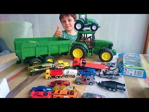 Video toys. John Deere tractor vehicles SIKU cars Bruder HOT WHEELS