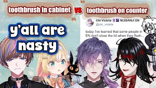 NijiEN livers ultimate debate: toothbrush in cabinet vs toothbrush on counter 【NIJISANJI EN CLIP】