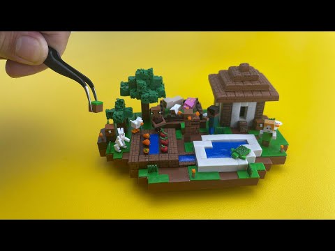 Making Minecraft Farm Village Miniature - clay ASMR