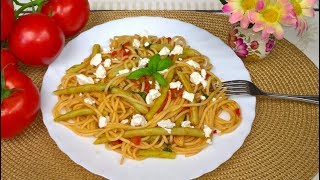 Makaron z Fasolką Szparagową w Sosie Pomidorowym | Pyszny obiad bez mięsa