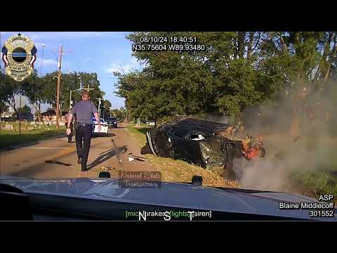 Stolen Charger Pursuit Ends w/ Fire & Ejection on AR-158 Near Luxora Arkansas State Police Troop C