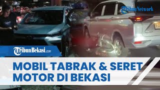 DETIK-DETIK Mobil Lawan Arah Tabrak & Seret Motor di Bekasi, Pengemudi Dikejar dan Diamuk Warga