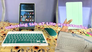 Unboxing Samsung A7 lite tab accessories | How to connect bluetooth mouse & keyboard to the tablet