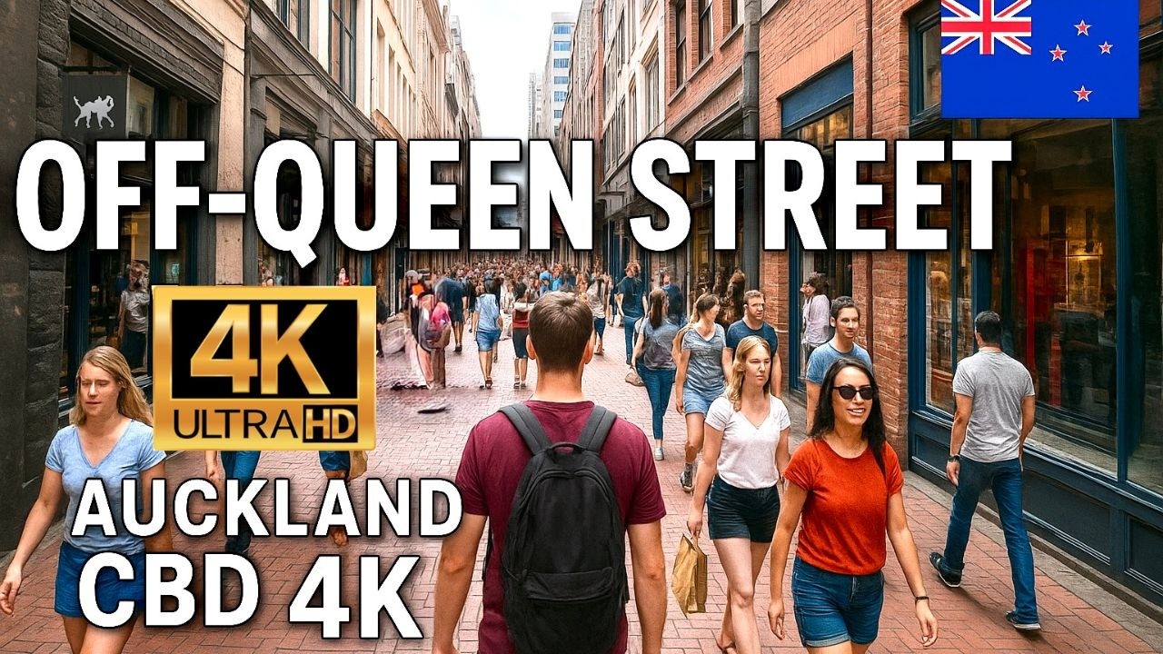 Immersive street-level walking tour through Auckland Queen Street, New Zealand, showcasing authentic urban landscapes, local architecture, and the vibrant atmosphere of the city's neighborhoods