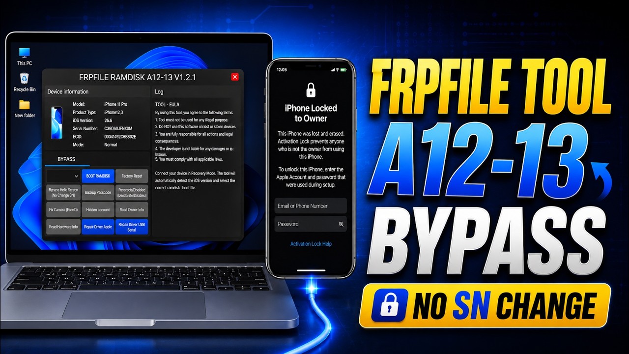 FRPFILE A12-A13 Bypass🔥NO SN CHANGE | Hello Screen | iPhone XR–11 Pro Max | iOS 26.6+