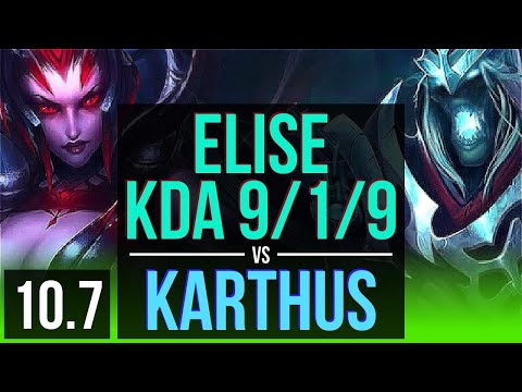 ELISE vs KARTHUS (JUNGLE) | KDA 9/1/9, 3 early solo kills, Legendary | EUW Challenger | v10.7