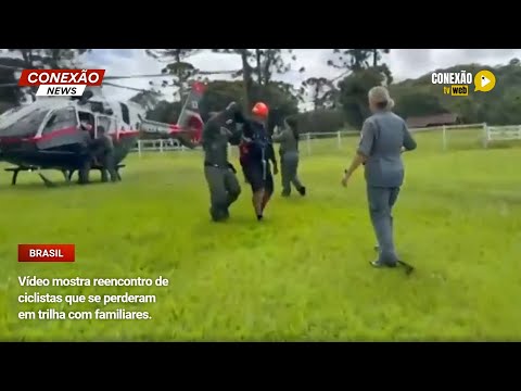 Vídeo: Vídeo mostra reencontro de ciclistas que se perderam em trilha com familiares.