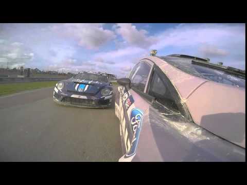 Patrik Sandell and Scott Speed in contact in the last corner.