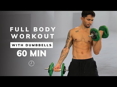 1 HOUR FULL BODY WORKOUT WITH DUMBBELLS - Weight Training At Home (NO REPEATS)