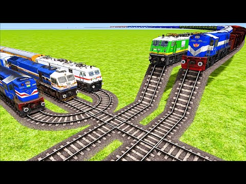 Impossible Five Curved U Shape Overlapping Rail Tracks Vs Trains Crossing - BeamNG.Drive