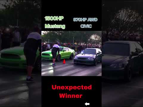 Crazy Mustang VS Civic Drag Race - High Horsepower Racing