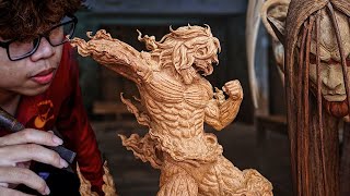 I Carved Eren Titan vs...Founding Titan | Attack on Titan - Wood Carving [ 進撃の巨人]