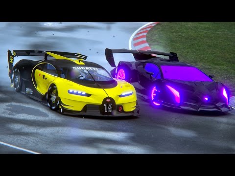 Lamborghini Veneno GTR vs Bugatti Vision GT at Nordschleife Heavy Rain