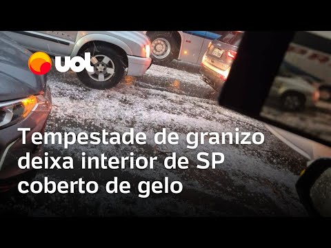 Tempestade de granizo atinge interior de SP e cobre rodovias de gelo