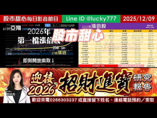 1209【甜心盤後影音】【招財進寶研究報告】狂賀24年29檔長輩股．25年30檔長輩股，狂賀AI漲價鏈亞翔榮登26年第一檔長輩股！
