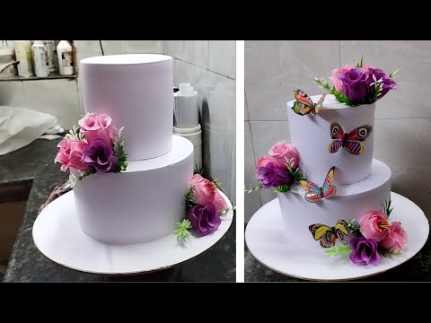 Two Tire Cake Decorating With Butterfly Design |Engagement Cake |Flowers Engagement Cake
