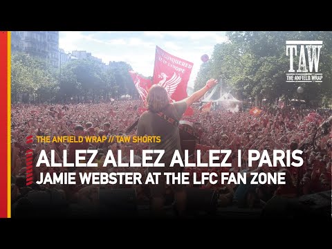 Jamie Webster sings Allez Allez Allez at the Liverpool Fan Park in Paris