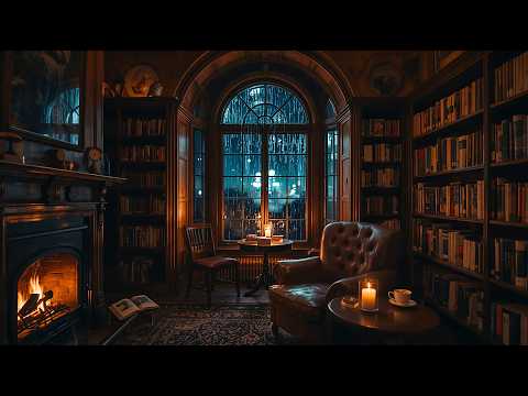 Rainy Night Jazz in a Vintage Bookstore 📚 Candlelight Piano for Focus