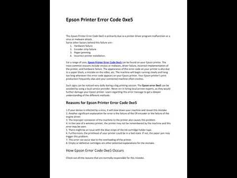 How to Resolve Epson Printer Error Code 0xe5 | Epson Printer 0XE5 | Epson Support