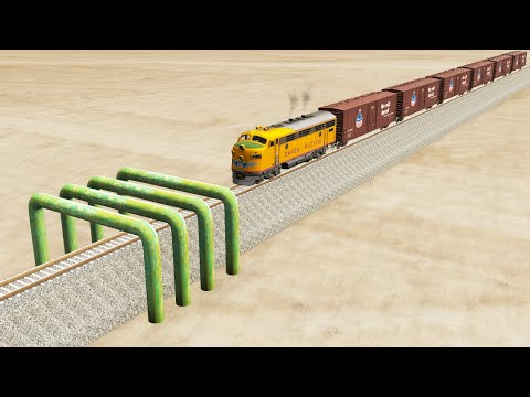 Impossible Multiple Low Pipes Vs Trains Crossing  - BeamNG.Drive