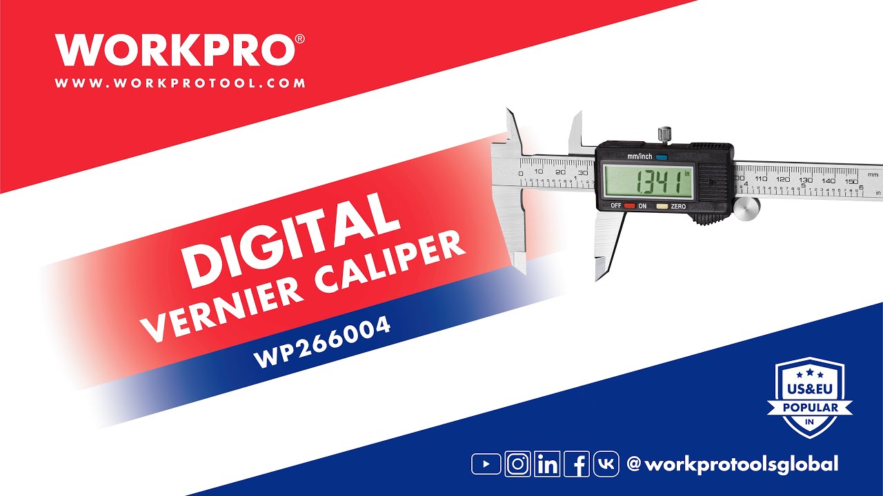 Штангенциркуль цифровой стальной WORKPRO, 0.02 мм, цифровой PRO WP266004 відео 1