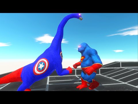 CAPTAIN AMERICA BRACHIOSAURUS vs SUPERMAN GORO DEATH FALL - Animal Revolt Battle Simulator