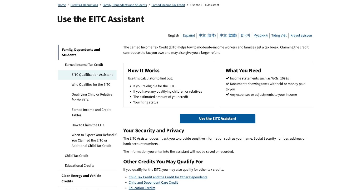 How to use the IRS Earned Income Tax Credit (EITC) Assistant