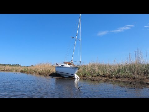Sailboat slammed by STORM pushed aground in "Graveyard of the Atlantic"  (Precision 18)